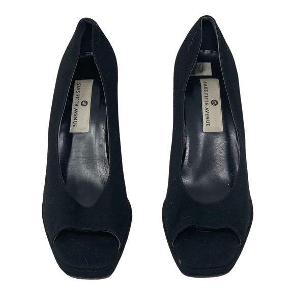 Saks Fifth Avenue black peep toes heel shoes size 10M - Picture 6 of 8